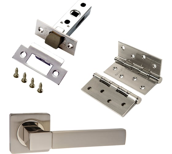 Комплект для межкомнатной двери PAULINIDOR ручки 521-02 + защелка 5-45 plastic + врезные петли, 2 шт., никель матовый 521-025-45pl4SSN 1