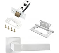 Комплект для межкомнатной двери PAULINIDOR ручки 521-03 + защелка 5-45 plastic + петли без врезки, 2 шт., белый 521-035-452SMSW