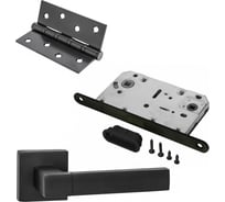 Комплект для межкомнатной двери PAULINIDOR ручки 521-03 + сантехническая магнитная защелка 5096 + врезные петли, 2 шт., черный 521-0350964SBL