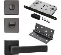 Комплект для межкомнатной двери PAULINIDOR ручки 521-03 + защелка 5096 + завертка AL 03 + врезные петли, 2 шт., черный 521-035096AL034SBL