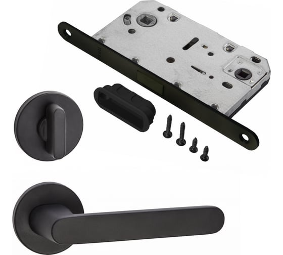 Комплект для межкомнатной двери PAULINIDOR ручки 545-06 slim, сантехническая магнитная защелка 5096, AL 06 slim, черный 545-06slim5096AL06BL 1