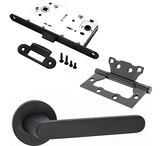 Комплект для межкомнатной двери PAULINIDOR ручки 545-06 slim, сантехническая защелка 96PL, петли б/врезки 2 шт., черный 545-06slim96PL2SBL 1