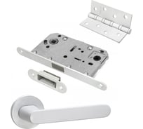 Комплект для межкомнатной двери PAULINIDOR ручки 545-06 slim, сантехническая магнитная защелка 5096, врезные петли 2 шт., белый 545-06slim50964SMSW