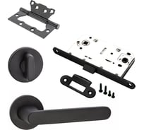 Комплект для межкомнатной двери PAULINIDOR ручки 545-06 slim, сантехническая защелка 96PL, завертка AL 06 slim, петли 2 шт., черный 545-06slim96PLAL062SBL