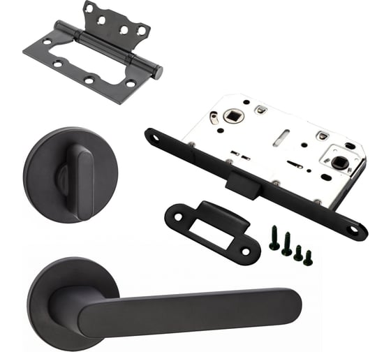 Комплект для межкомнатной двери PAULINIDOR ручки 545-06 slim, сантехническая защелка 96PL, завертка AL 06 slim, петли 2 шт., черный 545-06slim96PLAL062SBL 1
