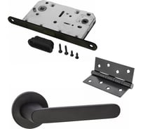 Комплект для межкомнатной двери PAULINIDOR ручки 545-06 slim, сантехническая магнитная защелка 5096, врезные петли 2 шт., черный 545-06slim50964SBL
