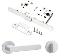 Комплект для межкомнатной двери PAULINIDOR ручки 545-06 slim, сантехническая защелка 96PL, завертка AL 06 slim, белый 545-06slim96PLAL06MSW