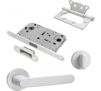 Комплект для межкомнатной двери PAULINIDOR ручки 545-06 slim, сантехническая магнитная защелка 5096, AL 06 slim, петли 2 шт., белый 545-06slim5096AL062SMSW