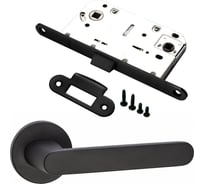 Комплект для межкомнатной двери PAULINIDOR ручки 545-06 slim, сантехническая защелка 96PL, черный 545-06slim96PLBL