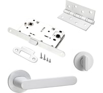 Комплект для межкомнатной двери PAULINIDOR ручки 545-06 slim, сантехническая защелка 96PL, AL 06 slim, врезные петли 2 шт., белый 545-06slim96PLAL064SMSW