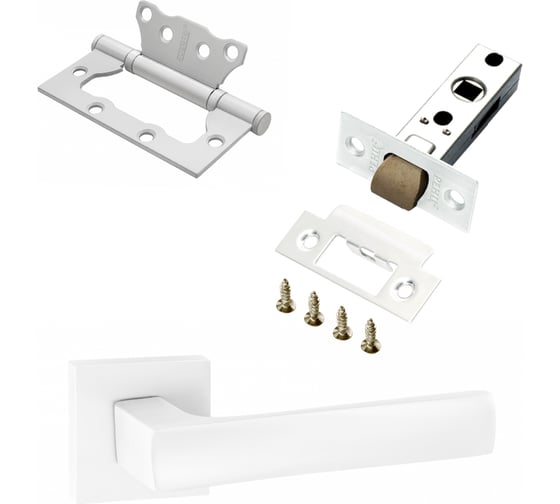 Комплект для межкомнатной двери PAULINIDOR ручки 527-03 + защелка 5-45 plastic + петли, 2 шт., белый 527-03 5-45 2S MSW 1