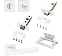 Комплект для межкомнатной двери PAULINIDOR ручки 527-03 + защелка 5-45 + завертка AL 03 + задвижка 45 + петли, 2 шт., белый 527-03 5-45 AL03 BK45 2S MSW