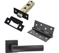 Комплект для межкомнатной двери PAULINIDOR ручки 527-03 + защелка 5-45 plastic + врезные петли, 2 шт., черный 527-03 5-45 4S BL