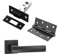 Комплект для межкомнатной двери PAULINIDOR ручки 527-03 + защелка магнитная 5-50 + врезные петли, 2 шт., черный 527-03 5-50 4S BL