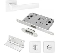 Комплект для межкомнатной двери PAULINIDOR ручки 527-03 + сантехническая магнитная защелка 5096 + завертка AL 03 + врезные петли, 2 шт., белый 527-03 5096 AL03 4S MSW