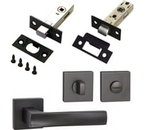 Комплект для межкомнатной двери PAULINIDOR ручки 527-03 + защелка 5-45 plastic + завертка AL 03 + задвижка BK 45, черный 527-03 5-45 AL03 BK45 BL