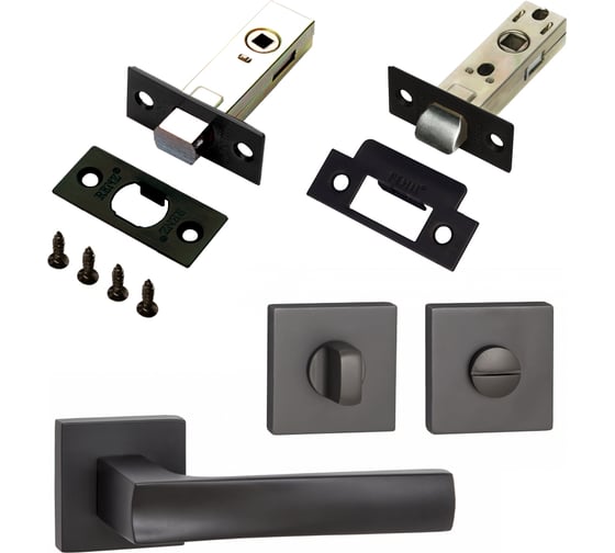 Комплект для межкомнатной двери PAULINIDOR ручки 527-03 + защелка 5-45 plastic + завертка AL 03 + задвижка BK 45, черный 527-03 5-45 AL03 BK45 BL 1