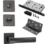 Комплект для межкомнатной двери PAULINIDOR ручки 527-03 + сантехническая магнитная защелка 5096 + завертка AL 03 + врезные петли, 2 шт., черный 527-03 5096 AL03 4S BL