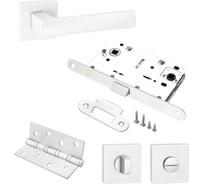 Комплект для межкомнатной двери PAULINIDOR ручки 527-03 + сантехническая защелка 96 PL + завертка AL 03 + врезные петли, 2 шт., белый 527-03 96 PL AL03 4S MSW