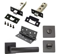 Комплект для межкомнатной двери PAULINIDOR ручки 527-03 + защелка 5-45 + завертка AL 03 + задвижка 45 + врезные петли, 2 шт., черный 527-03 5-45 AL03 BK45 4S BL