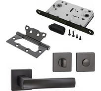 Комплект для межкомнатной двери PAULINIDOR ручки 527-03 + сантехническая магнитная защелка 5096 + завертка AL 03 + петли, 2 шт., черный 527-03 5096 AL03 2S BL