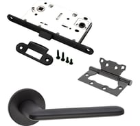 Комплект для межкомнатной двери PAULINIDOR ручки 546-06 slim, сантехническая защелка 96PL, петли б/врезки 2 шт., черный 546-06slim96PL2SBL