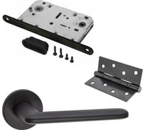 Комплект для межкомнатной двери PAULINIDOR ручки 546-06 slim, сантехническая магнитная защелка 5096, врезные петли 2 шт., черный 546-06slim50964SBL