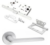 Комплект для межкомнатной двери PAULINIDOR ручки 546-06 slim, сантехническая защелка 96PL, петли б/врезки 2 шт., белый 546-06slim96PL2SMSW