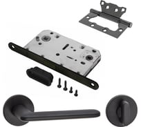 Комплект для межкомнатной двери PAULINIDOR ручки 546-06 slim, сантехническая магнитная защелка 5096, завертка AL 06 slim, петли б/врезки 2 шт., черный 546-06slim5096AL062SBL