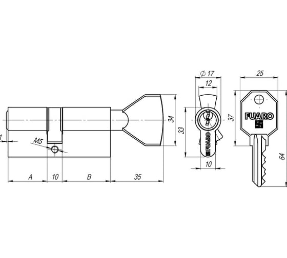 Цилиндровый механизм с вертушкой Fuaro 100 CM 80 mm /35+10+35/ 3 ключа CP хром 23749