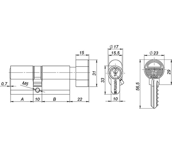 Цилиндровый механизм с вертушкой Fuaro 100 ZM 80 mm /35+10+35/ CP хром 5 кл. 37061