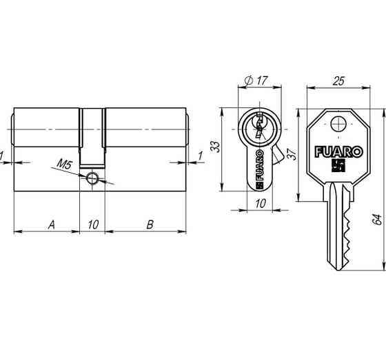 Цилиндровый механизм Fuaro 100 CA 70 mm /30+10+30/ CP хром 5 кл. 29079