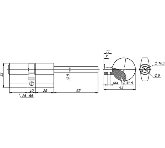 Цилиндровый механизм со штоком Fuaro D-PRO507/100 mm /65+10+25/ CP хром 5 кл. 39175