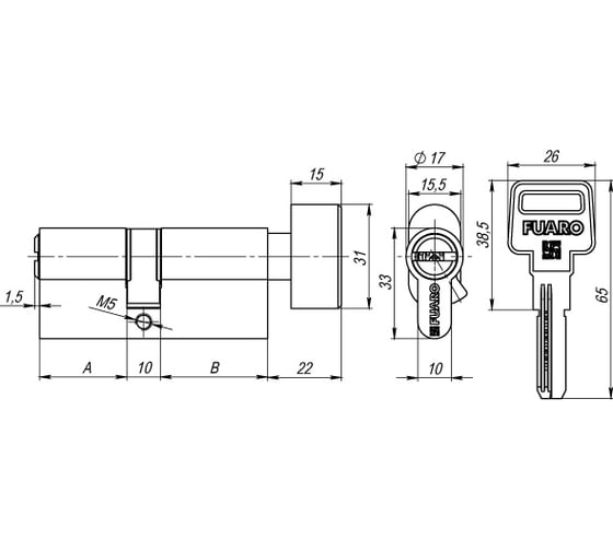 Цилиндровый механизм с вертушкой Fuaro R602/68 mm /26+10+32/ PB латунь 5 кл. 26075