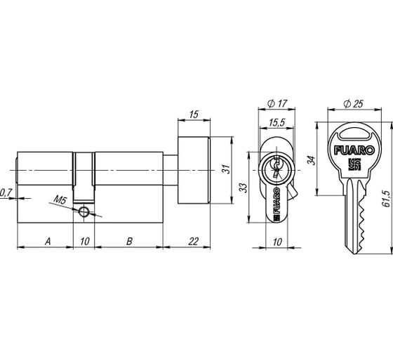 Цилиндровый механизм с вертушкой Fuaro R302/70 mm /30+10+30/ CP хром 5 кл. 27785