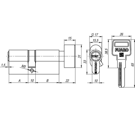 Цилиндровый механизм с вертушкой Fuaro R602/70 mm /30+10+30/ PB латунь 5 кл. 26133