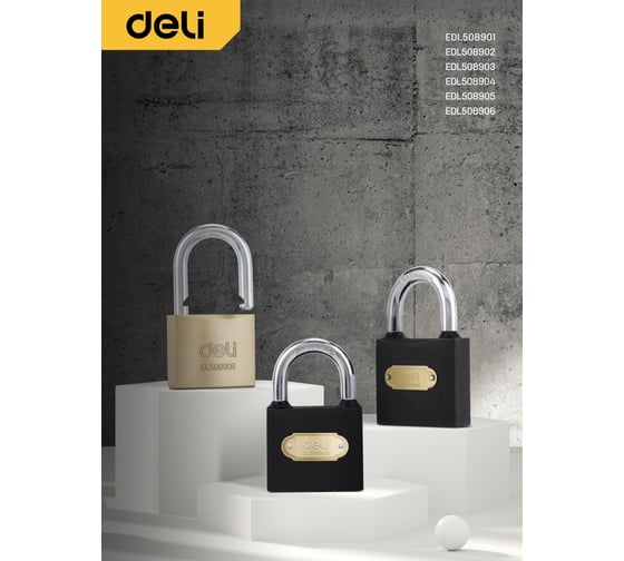 Навесной замок DELI 32 мм dl508901 (автомат, личинка латунь,, 3 ключа, защита от влаги) 130321