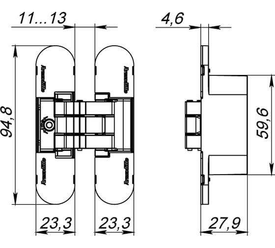Петля скрытой установки с 3D-регулировкой ARMADILLO 9540UN3D SN Мат хром 38657