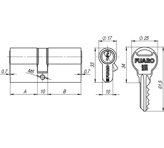 Цилиндровый механизм Fuaro R300/60-BL /25+10+25/ PB латунь 5 кл. БЛИСТЕР 26001