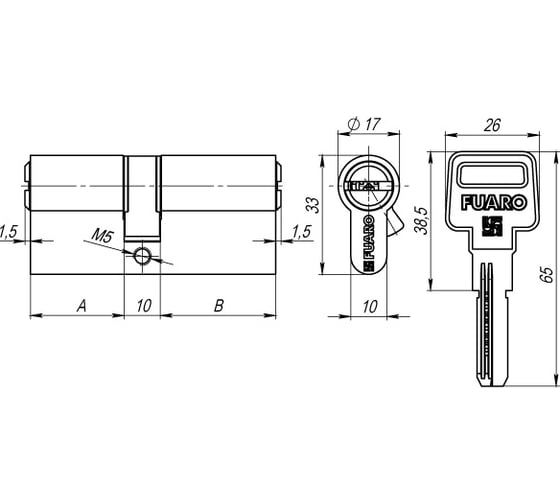 Цилиндровый механизм Fuaro R600/80 mm-BL /30+10+40/ PB латунь 5 кл. БЛИСТЕР 26061