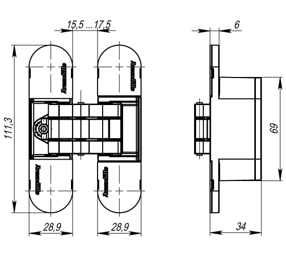 Петля скрытой установки с 3D-рег. ARMADILLO 11160UN3D Architect 3D-ACH UNIVERSAL 60 AB Бронза 36329
