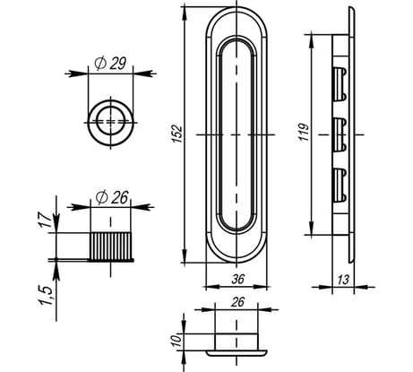 Ручка для раздвижных дверей ARMADILLO SH010-WAB-11 матовая бронза 27621