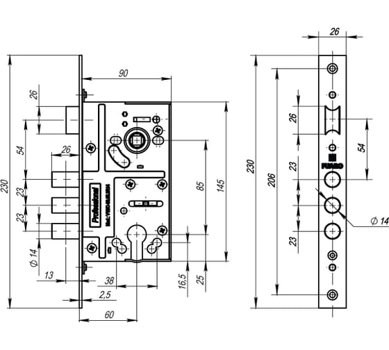 Корпус врезного замка c защелкой Fuaro V10/C-60.85.3R14 36241
