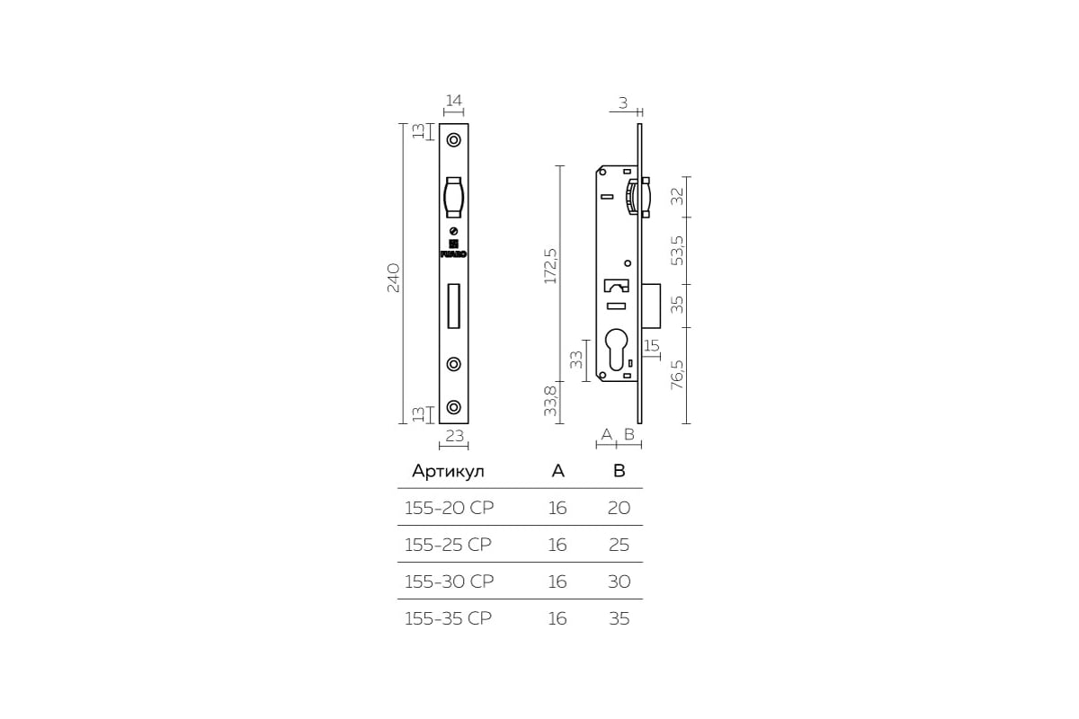 Корпус узкопрофильного замка с роликовой защелкой Fuaro 155-25 CP хром  27555 - выгодная цена, отзывы, характеристики, фото - купить в Москве и РФ