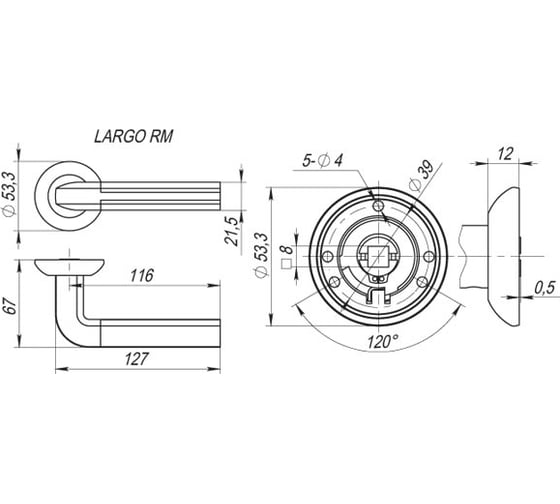 Раздельная ручка Fuaro LARGO RM SN/CP-3 27689
