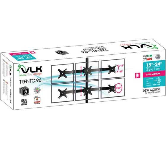 Кронштейн для 6-ти LCD/LED мониторов VLK 15-24, max 6х5 кг, настольный TRENTO-96 black