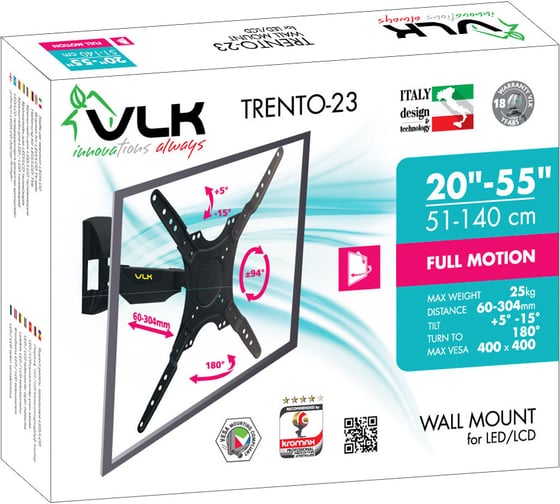 Кронштейн для LED/LCD телевизоров VLK 20-55, max 25 кг, настенный TRENTO-23 black