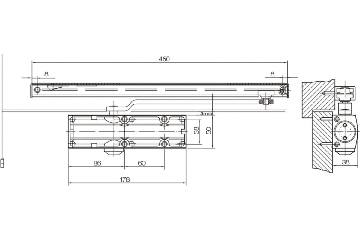 Дверной доводчик БУЛАТ PROFI ДД 802/3 AH-B 40-80 кг, черный, морозостойкий,  со скользящей тягой 15012