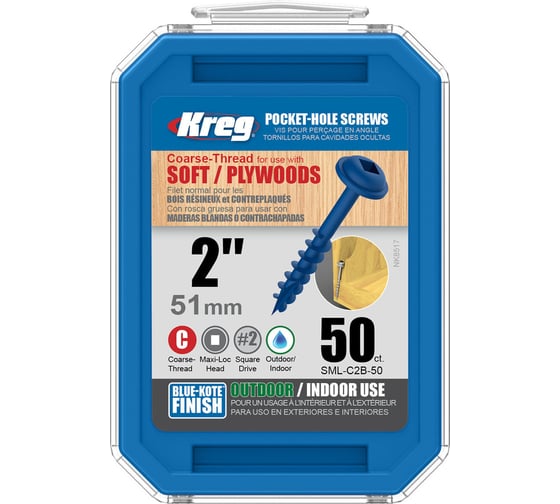 Шурупы Kreg с крупным шагом Blue Kote 2" 51мм 50 шт. SML-C2B-50-INT
