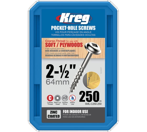 Шурупы Kreg с крупным шагом 2-1/2" 63 мм 250 шт. SML-C250-250-INT
